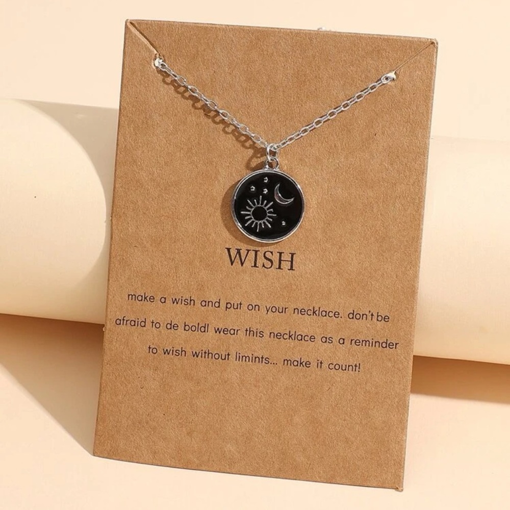 3/$30 NEW! Sun and Moon Round Necklace Wish Card Boho Pendant